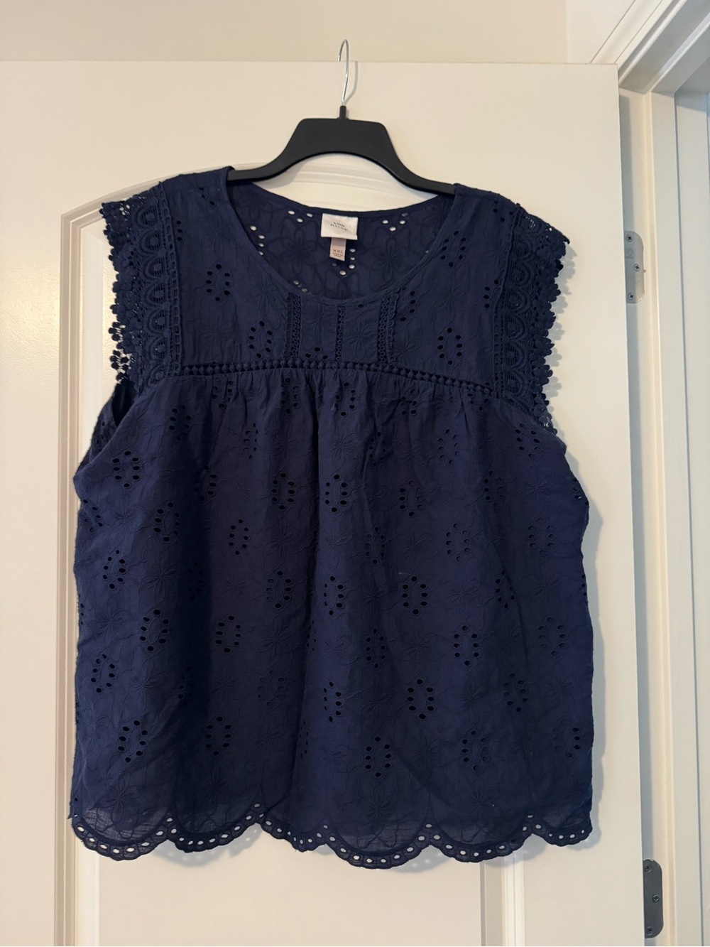 Knox Rose Navy Eyelet Lace Trim Sleeveless Top